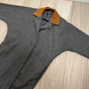 Long Wool Grey Coat with Suede Collar